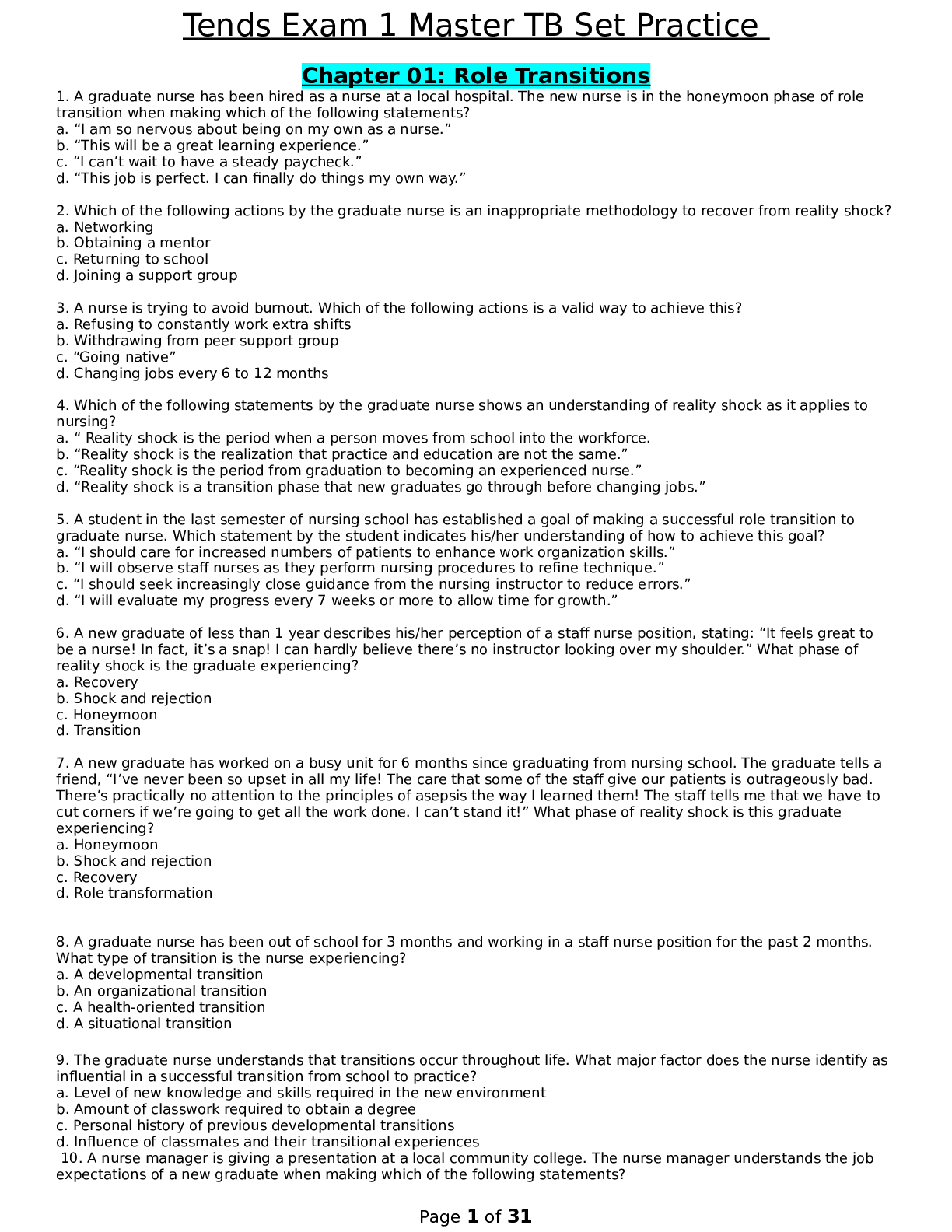 Preview image for Tends Exam 1 Master TB Set Practice Exam 2022